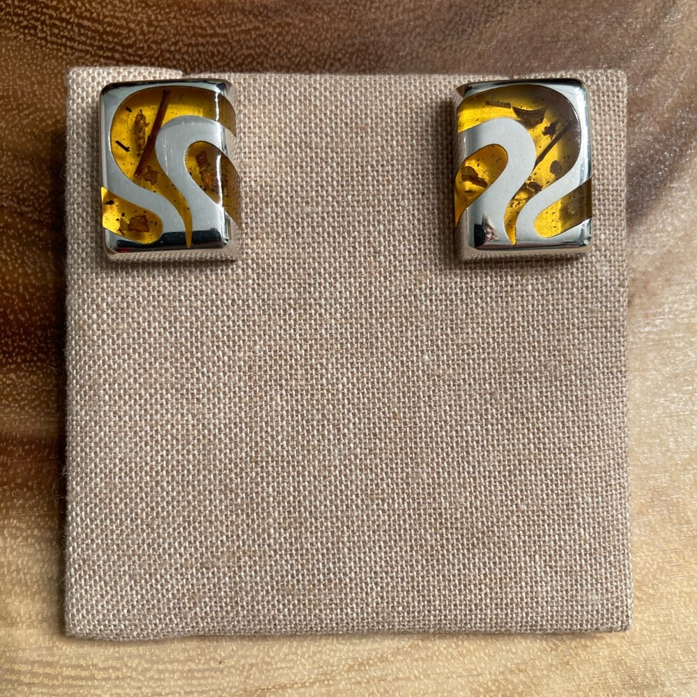 Sterling Silver 925 Cognac Amber Earrings
